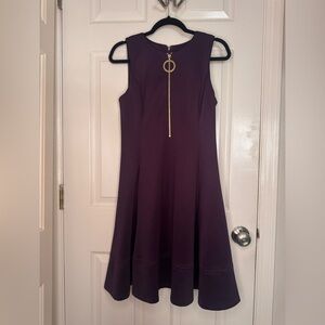 DKNY Deep Purple Midi Dress with Gold Accent